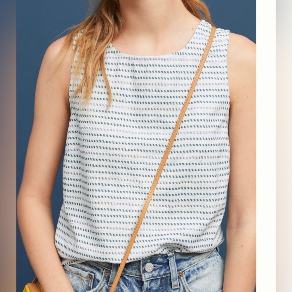 Seen Worn Kept Sleeveless Top Metallic Embroidery Tie Neck Keyhole Purple Teal 2